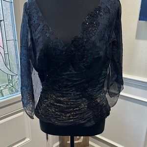 Papell Boutique Evening Elegant Black Sheer Women's Top